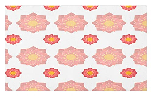 Ambesonne Abstract Doormat, Ethnic Illustration of Ornamental Flourishing Items Folk Art Scenes, Decorative Polyester Floor Mat with Non-Skid Backing, 30" X 18", Coral Pale Pink Mustard