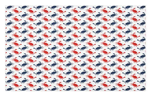 Ambesonne Crabs Doormat, Sea Animals Theme Crabs on The White Background with Vintage Style Pattern Print, Decorative Polyester Floor Mat with Non-Skid Backing, 30" X 18", Blue and Red