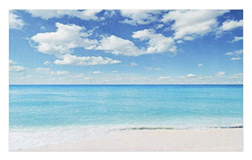Ambesonne Tropical Doormat, Exotic Beach with Vivid Sky Sunny Day Holiday Relaxing Ocean Island Scenery, Decorative Polyester Floor Mat with Non-Skid Backing, 30" X 18", Sky Blue Aqua Ambesonne Tropical Doormat, Exotic Beach with Vivid Sky Sunny Day Holiday Relaxing Ocean Island Scenery, Decorative Polyester Floor Mat with Non-Skid Backing, 30" X 18", Sky Blue Aqua