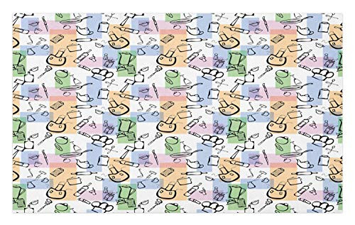 Ambesonne Abstract Doormat, Kitchen Stuff and Colored Rectangles Cuisine Chefs Table Illustration, Decorative Polyester Floor Mat with Non-Skid Backing, 30" X 18", Multicolor