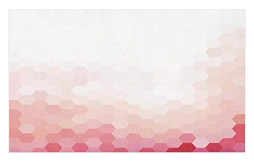 Ambesonne Pale Pink Doormat, Gradient Toned Geometric Digital Abstract Hexagon Modern Display, Decorative Polyester Floor Mat with Non-Skid Backing, 30" X 18", White Coral Peach Magenta