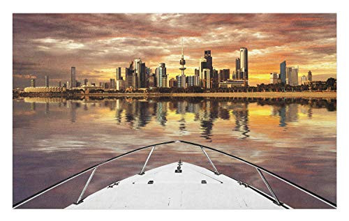 Ambesonne Travel Doormat, Kuwait City Skyline from Sailboat Majestic Sky Skyscrapers Arabia Landscape Photo, Decorative Polyester Floor Mat with Non-Skid Backing, 30" X 18", Multicolor