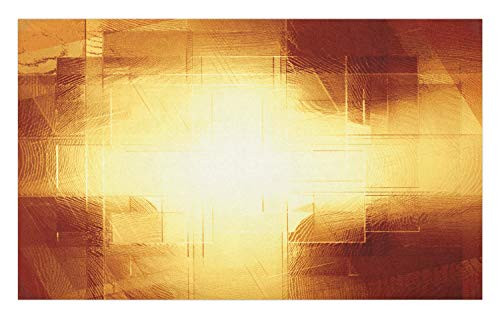 Ambesonne Abstract Doormat, Abstract Shapes and Lines in Vibrant Colors with Modern Grid Design, Decorative Polyester Floor Mat with Non-Skid Backing, 30" X 18", Dark Orange and Yellow