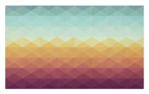 Ambesonne Indie Doormat, Mosaic Inspired Abstract Checkered Pattern Pastel Retro Rhombus Tile, Decorative Polyester Floor Mat with Non-Skid Backing, 30" X 18", Turquoise Marigold Purple