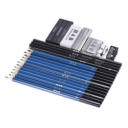 Aibecy Drawing Sketch Pencil Kit Set 26pcs, Including Sketch Pencils Graphite  and  Charcoal Pencils Sticks Erasers Sharpeners for Art Supplies Students