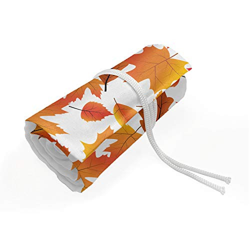 Ambesonne Burnt Orange Pencils Case Wrap Roll Holder, Autumn Art Pattern of Various Fall Leaves, Durable  and  Portable Canvas Pencil Organizer, 72 Loops, Orage Dark Magenta