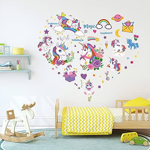 OOTSR Unicorn Wall Decals, Unicorn Wall Sticker, Peel and Stick Wall Sticker Decor for Girls Bedroom Boys Room Nursery, Unicorn Wall Art Home Decorations Party Supplies