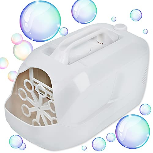 ATDAWN Bubble Machine, Bubble Machine for Kids, Automatic Bubble Blower for Kids, Portable Bubble Maker for Outdoor and Indoor Use, Operated by Plug-in or Batteries, White