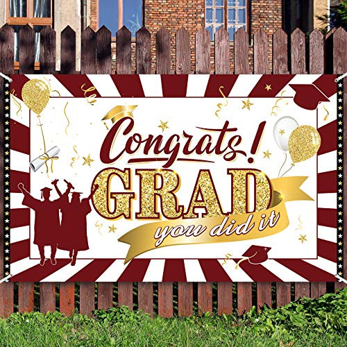 2021 Graduation Party Decorations Backdrop Congrats Grad Banner Background for Congratulate Graduation Party Supplies Favors Photo Booth Props Indoor Outdoor 70.8 x 43.3 inch -Maroon-