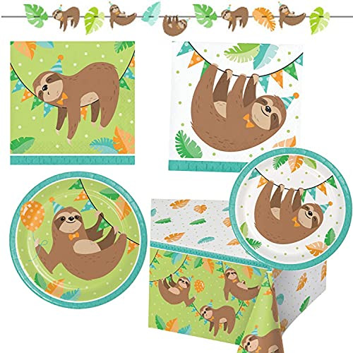 Sloth Happy Birthday Party Supplies 16 Dinner Plates, 16 Cake Plates, 16 Lunch Napkins, 16 Beverage Napkins, Banner, Table Cover, Recipe Sloth Happy Birthday Party Supplies 16 Dinner Plates, 16 Cake Plates, 16 Lunch Napkins, 16 Beverage Napkins, Banner, Table Cover, Recipe
