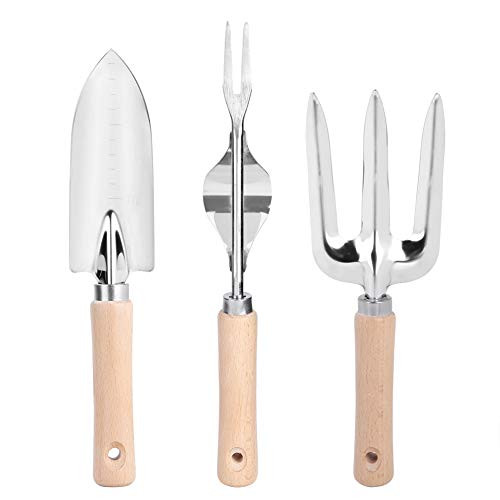 ChichuangK Garden Tool Set, 3Pcs/ Set Stainless Steel Garden Shovel, Trowel Rake Digging Tool Ergonomic Handle, Flower Plant Gardening Hand Tools, Gardening Kit Outdoor Hand Tools,