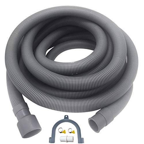 Servineart 16.4 ft Washing Machine Drain Hose Flexible washer Drain Hose Extension Kits Corrugated Washer Discharge Hose Fit 1 1/4" with 1 Extension Adapter, 1 U-Bend Holder, 2 Hose Clamps