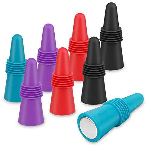 8 Pcs, RAIINIESTTAR Wine Stoppers, Beverage and Wine Bottle Stoppers, Wine Stoppers for Wine Bottles, Reusable Silicone  plus Stainless Steel Wine Stopper with Handle Top, Various Colors