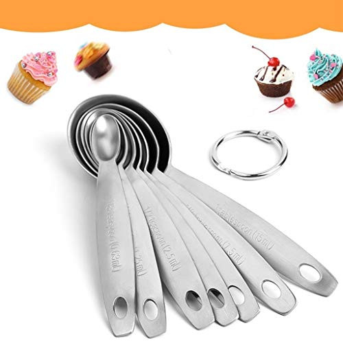 xmwm Metric Measuring Spoon Teaspoon Tablespoon, 7pcs 304 Stainless Steel Digital Measure Spoons for Baking and Cooking Double Scale