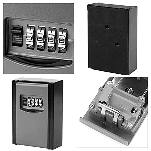 Key Lock Box, 4 Digit Combination Password Key Lock Combination Lockbox with Code Storage Box Wall Mounted Safety Lock Tool Safe Storage Box for House Key Storage, 4.7 x 3.4in-Grey-