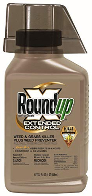 Roundup 5705010 Concentrate Extended Control Weed  and  Grass Killer Plus Weed Preventer II, 32 oz, Brown