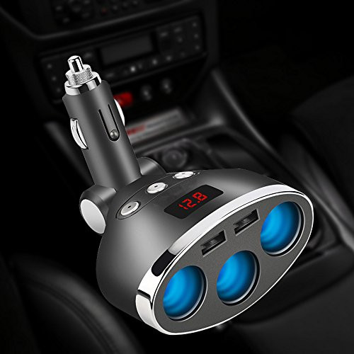 3 in 1 Dual USB Car Cigarette Lighter Socket Splitter Plug 3 Cigarette Lighter Car USB Voltage Monitor for iPhone Samsung