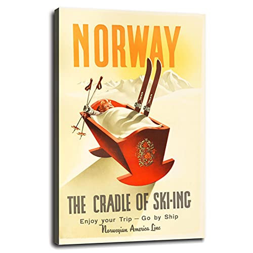 Norway The Cradle Of Skiing Canvas Prints Vintage Poster Wall Art For Home Office Decorations With Framed 12"x8"