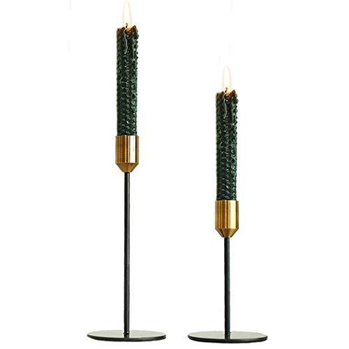 Candle Holders Set of 2, Candlesticks Holder, Taper Candle Holders, Iron Vintage Pillar Candle Holders for Dinning, Party, Wedding -Black/Gold-