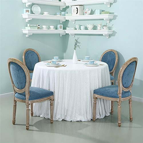 Zdada White Glitz Sequin Table Cover Round 90" Sparkly Sequin Tablecloth Wedding Table Cloth