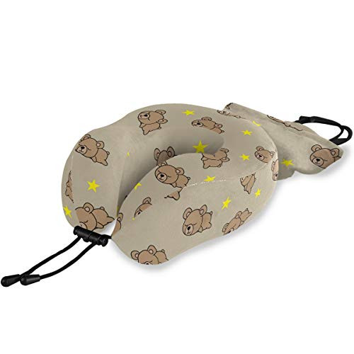 Baby Bear Brown Travel Pillow, Comfortable Memory Foam Neck Pillow, Adjustable Camping Car Train Flight Airplane Pillow, Full Chin Head Support, Breathable Case Cover-d-