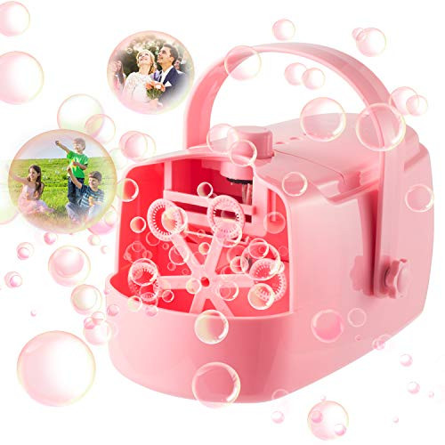 Bubble Machine, Automatic Bubble Blower Bubble Maker Toys for Kids with 4500 plus Bubbles/min, Adjustable Speed, Powered by Plug-in or Batteries Bubble Toys for Indoor Outdoor Wedding Birthday Party- Pink