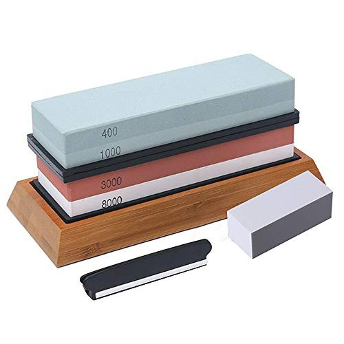 JR Whetstone Knife Sharpening Stone 4 Side Grit 400/1000, 3000/8000 Waterstone, Whetstone Knife Sharpener, NonSlip Bamboo Base and Angle Guide JR Whetstone Knife Sharpening Stone 4 Side Grit 400/1000, 3000/8000 Waterstone, Whetstone Knife Sharpener, NonSlip Bamboo Base and Angle Guide