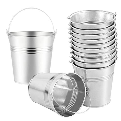 NUOBESTY Metal Buckets Mini Tinplate Buckets, Tin Pails Snack Buckets Ice Buckets with Handle for Party Favors, Candy, Icing and French Fries, 12 Pieces