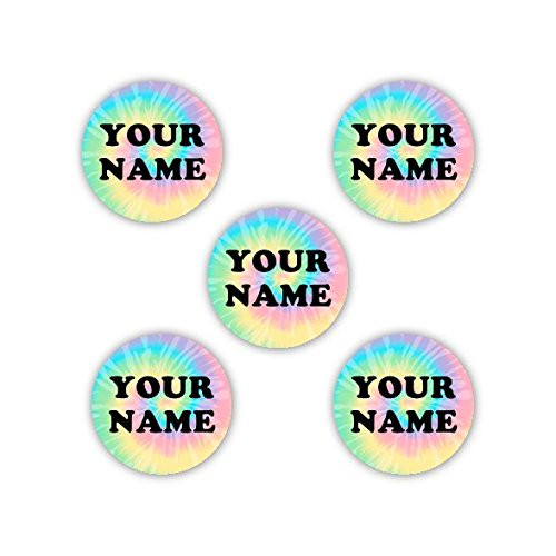 60 Personalized Waterproof Labels for Clothing Dots -Tie dye Theme- - No-Sew - Laundry Safe - Stick-on