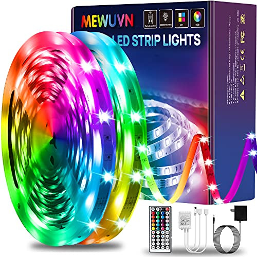 65.6ft Led Strip Lights Mewuvn RGB Color Changing Led Light Strips SMD 5050 Ultra Long LED Strips with 44 Keys Remote Led Lights for Bedroom Kitchen Home Decoration Bar Tv