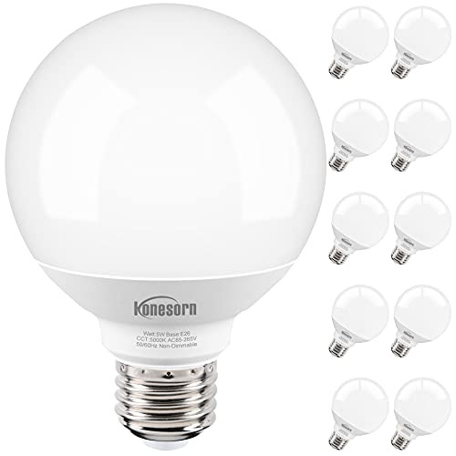 G25 Led Globe Light Bulbs,10 Pack,5W 60W Equivalent,5000K Daylight White,E26 Medium Base,Honesorn Vanity Light Bulbs for Bathroom,Makeup Mirror,Non-dimmable