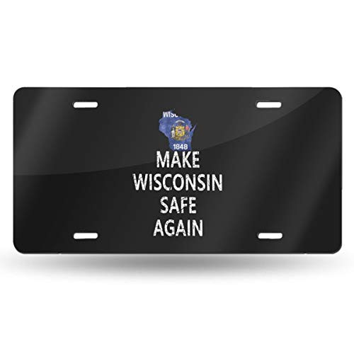 WAZZ CHUD Make Wisconsin Safe Again Novelty License Plate Decorative Car Front License Plate Vanity Tag Aluminum Car Plate 6" X 12" Inch Car Plate License Plate Frame