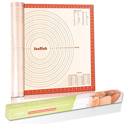 Silicone Baking Mat Pastry Board Extra Large 28''x20''- Non Stick Silicon Dough Rolling Mat Non Slip Kneading Counter liner With Measurements - Fondant/Pie Crust/Pizza/Bread/Cookie Mat by SUNRICH Silicone Baking Mat Pastry Board Extra Large 28''x20''- Non Stick Silicon Dough Rolling Mat Non Slip Kneading Counter liner With Measurements - Fondant/Pie Crust/Pizza/Bread/Cookie Mat by SUNRICH
