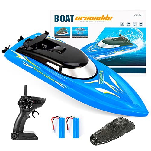 RC Boat,Remote Control Boats for Kids and Adults,10km/H 2.4G High Speed Remote Control Boat,Fast RC Boats with Disassembled Simulation Crocodile Head and 2 Rechargeable Battery .