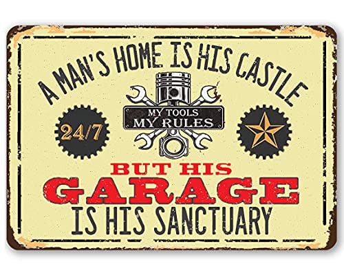 Auwozc Personalized Garage Signs for Men Cave Decor Vintage, Used in interiors/Buildings, Custom Mans Home is his Castle Decoration Garage Signs for Men