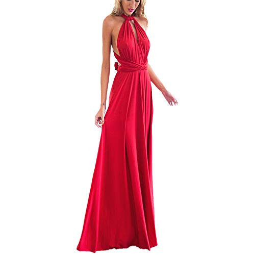 Women Transformer Bridesmaid Maxi Dress Multi-Way Bandage Dess Convertible Evening Prom Gown Cocktail Long Dress Red,M