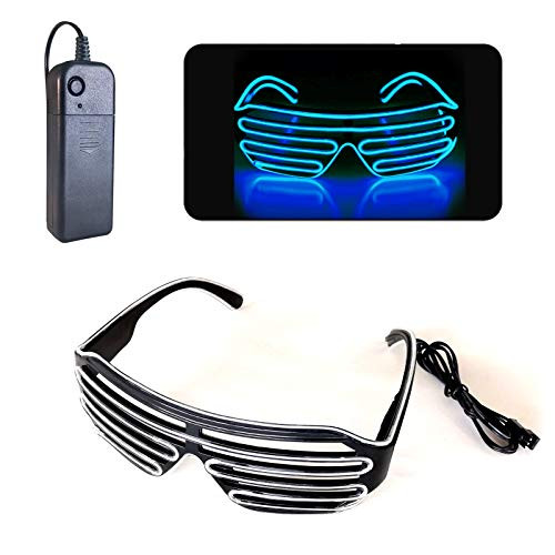 N\C Light Up Flashing Shutter Neon Rave Glasses ,Ice Blue El Wire Flashing LED Sunglasses for Party Prop Favors, Decorations, Toy Gifts, Costumes.