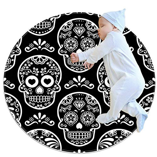 Skull Baby Crawling mat Play Blanket Floor Play mat Children Baby Children's Mobile Circular Carpet,31.5x31.5IN