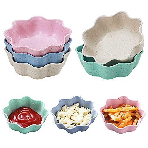TIE-DailyNec 8 Pack Dipping Sauce Dish Seasoning Dish, Wheat Straw Soy Sauce Dishes Plastic Dipping Bowls Multicolor Mini Appetizer Plates