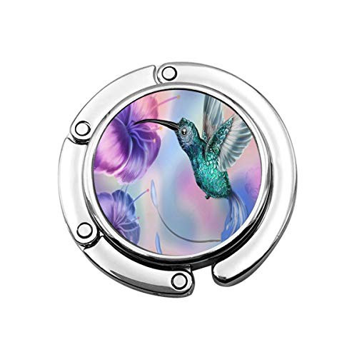 Lisang Handbag Hanger,Hummingbird Flying in Flowers Foldable Purse Hook Purse Table Hook Holder Bag Hanger Hook