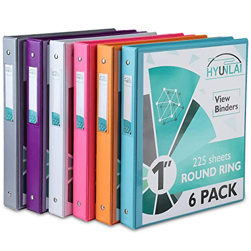 3 Ring Binder 1 Inch,HYUNLAI 1 inch Binder,Holds Up to 8.5"11" Paper,Customizable Clear Cover,for Home,Office,and School Supply,6 Pack