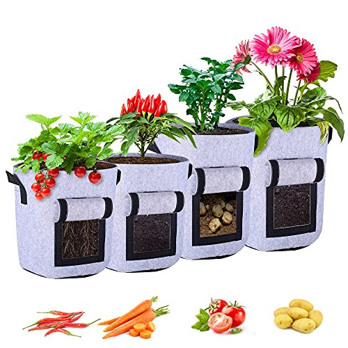 KAJIABELL 4-Pack Potato Grow Bags 7 and 10 Gallon for Plant Tomato Onion Carrot Vegetables-Reusable Thickened Non-Woven Breathable Fabric Garden Plant Pots with Handles KAJIABELL 4-Pack Potato Grow Bags 7 and 10 Gallon for Plant Tomato Onion Carrot Vegetables-Reusable Thickened Non-Woven Breathable Fabric Garden Plant Pots with Handles