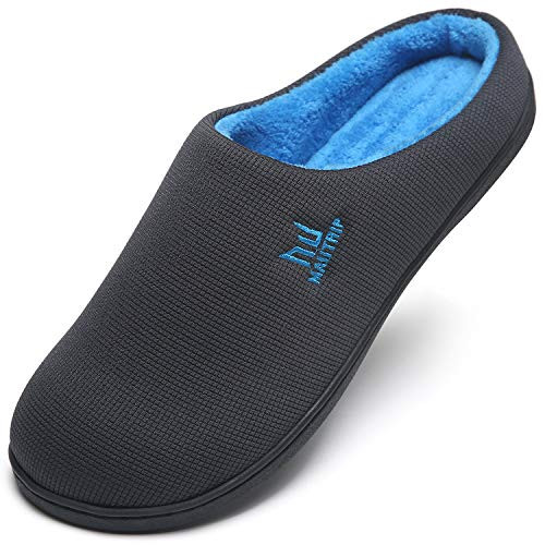 MAIITRIP Memory Foam Clog Slippers for Men House Indoor Outdoor,Cozy Winter Warm Non Slip Slip On Men's House Shoes Bedroom Casual,Lightweight Slip Resistant Rubber Sole,Grey Blue,Size 8.5 9 9.5