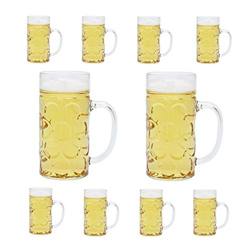 Beer Mug, 8oz Plastic Beer Mugs with Handles, Mini Clear Plastic Mug, Dimpled Plastic Mugs Stein, Shatter-Resistant, Reusable-10PCs-