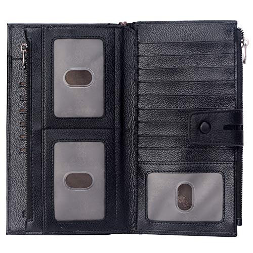 RFID Blocking Travel Wallet Leather Passport Credit Card Holder Multi-purpose Family Travel Document Organizer -Black-