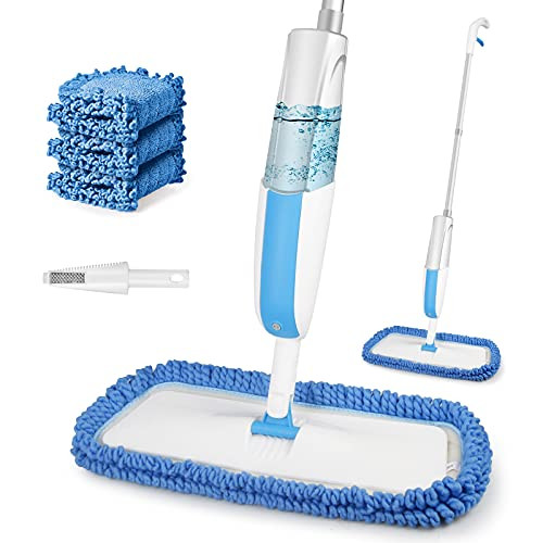 Microfiber Spray Mop for Floor Cleaning - FORSPEEDER Hardwood Floor Mop Dry Wet Mop for Laminate Wood Tile Ceramic Vinyl Floor, Kitchen Dust Cleaning Mop with 3 Washable Pads 410ml Refillable Bottle