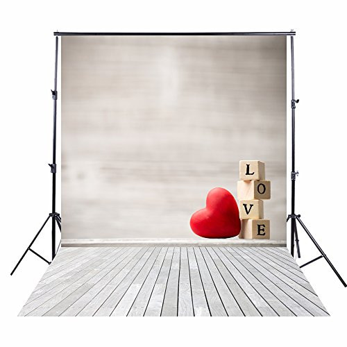 KonPon 5x7ft Valentine's Day Heart-Shaped Love Wood Floor Photography Backdrop Photo Props Newborns Studio Background KP-291