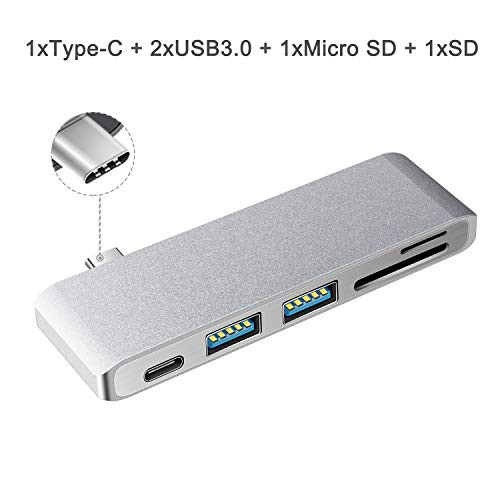 USB Type C Hub Adapter 5 in 1 USB Multiport with 2 USB 3.0 Ports, SD/Micro SD Card Reader, PD Charging Port,USB 3.0 Hub for MacBook Pro/Air 2018, XPS & More Type C Devices Aluminum USB Type C Hub Adapter 5 in 1 USB Multiport with 2 USB 3.0 Ports, SD/Micro SD Card Reader, PD Charging Port,USB 3.0 Hub for MacBook Pro/Air 2018, XPS & More Type C Devices Aluminum