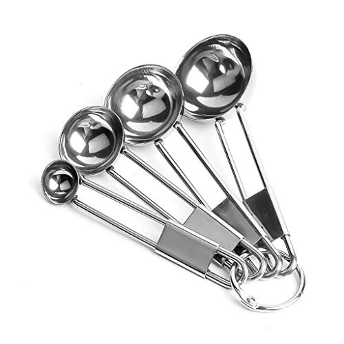 xmwm Silver Measuring Spoon and Cup for Baking and Cooking, 8pcs 304 Stainless Steel Digital Measure Spoons Teaspoon Tablespoon
