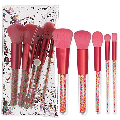 5 Candy Makeup Brush Transparent Handle 5 Makeup Brush Set Beauty Tool Particle Makeup Brush. 5 make-up brushes and sequin EDP bags.
